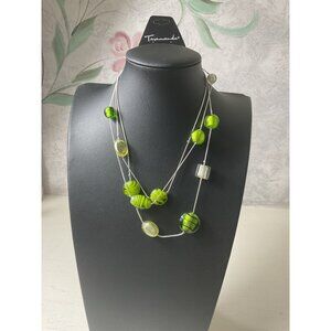 Taramanda Multistrand Necklace With Green Glass Beads & Adjustable Chain